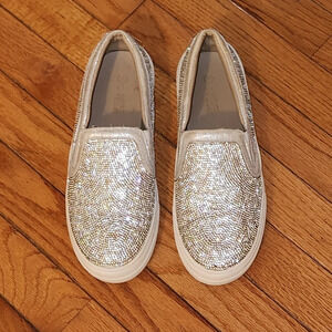 Moata Silver Bedazzled Slip On Sneakers